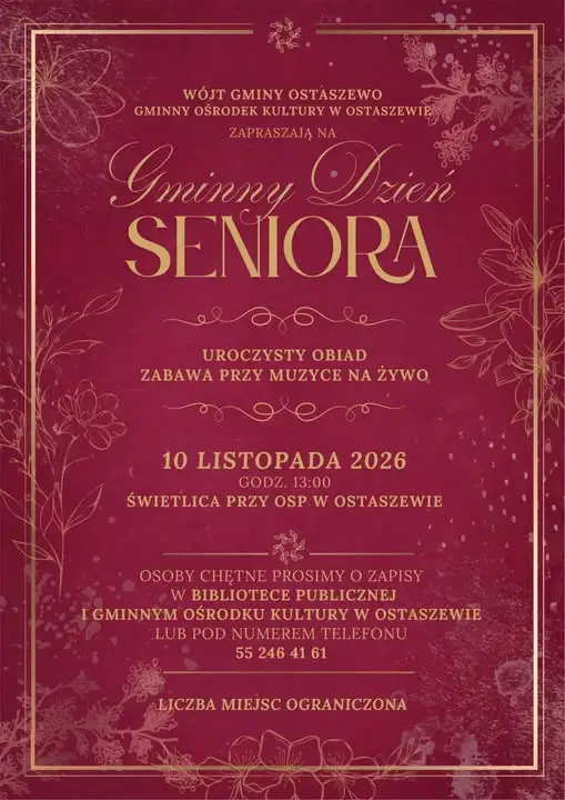 Gminny Dzień Seniora w Ostaszewie – zaproszenie na 10 listopada